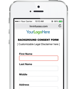 HR Virtuoso Recruiting Strategies Form on Phone - Mobile Background Check Form